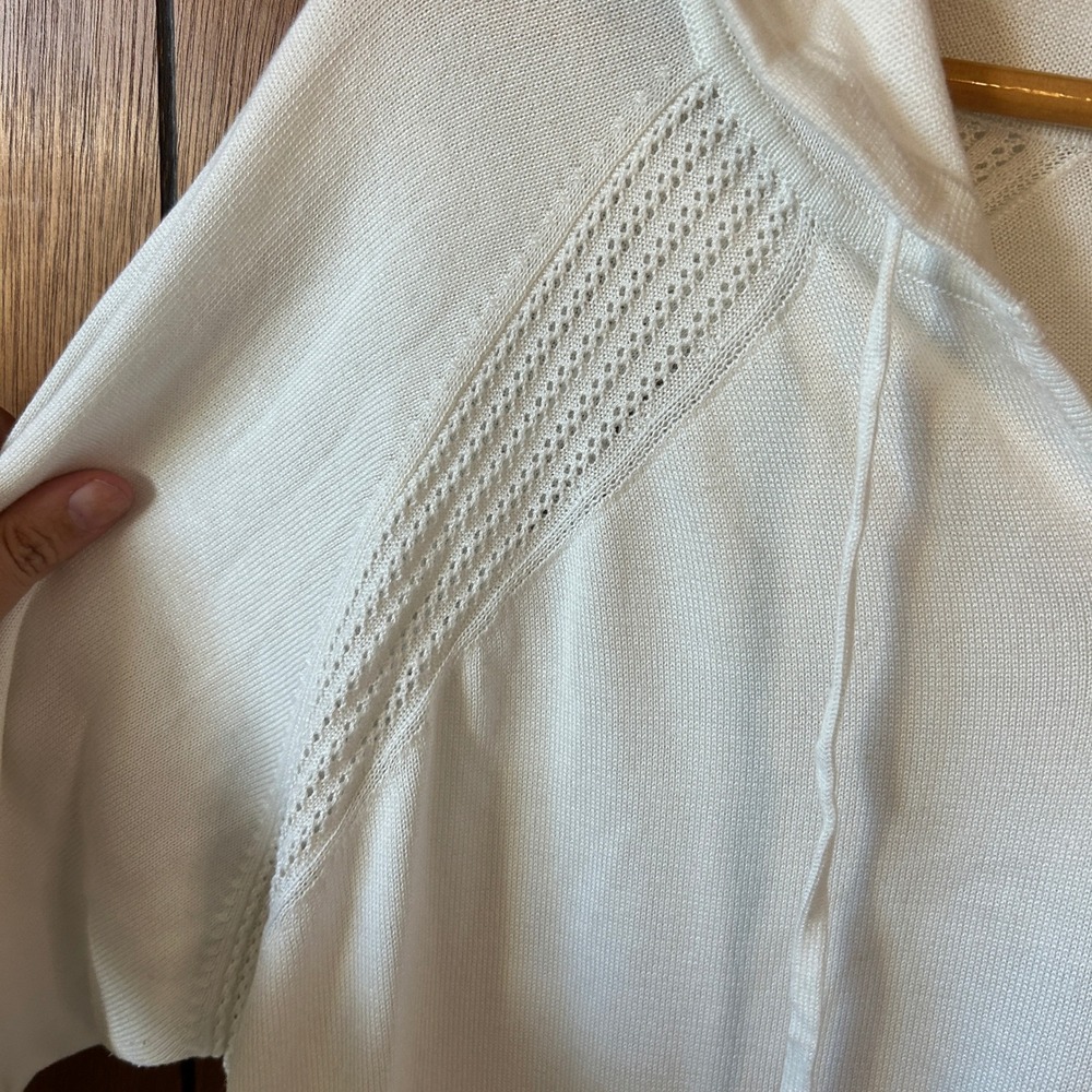 Athleta Evergreen‎ White Knit V-Neck Hoodie Pullover Sweater Size XL Athleisure - Picture 8 of 10